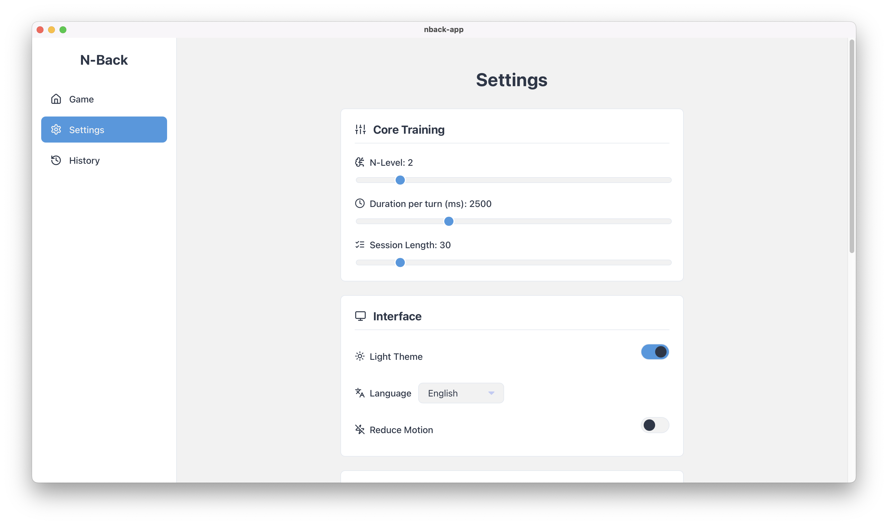 Settings Page